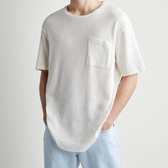 Short-sleeved cotton and linen blended T-shirt - Picture 1 of 1